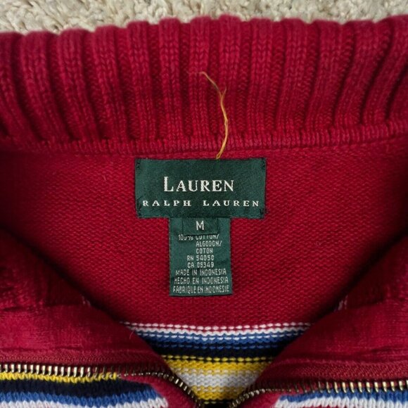 Lauren Ralph Lauren Sweater Striped Colorful Medium Cotton Oversized 1/4 Zip - Picture 6 of 13